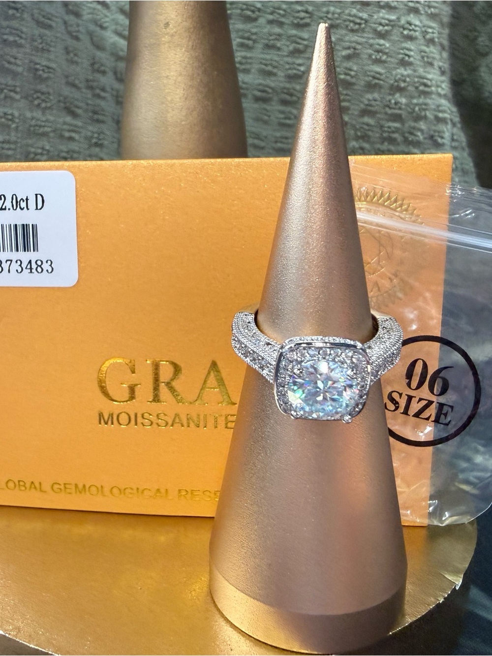 Unbranded White Cushion Halo Moissanite Engagement Ring - Size 6
